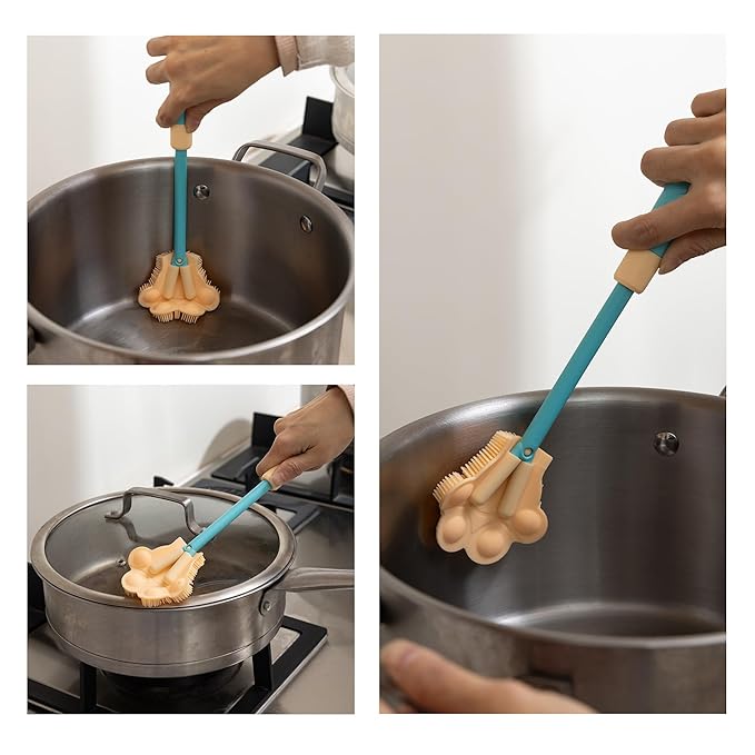 Chemimoso Adjustable Handle Length 10.5-13.8in Water Cup Cleaner Bottle Brush, Silicone Baby Bottle Brush, Pot Brush Cleaner, Blue