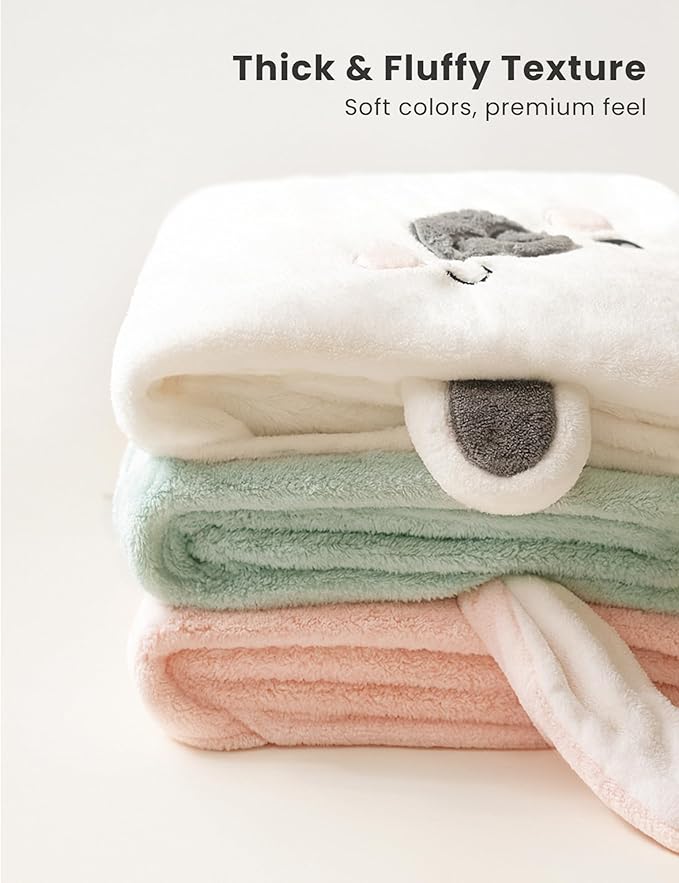 Konssy 2-Pack Hooded Baby Towels, 32" × 32" Soft & Absorbent Plush Fleece, Cute Animal Hood, Baby Bath Towels for Newborns & Toddlers, Boys & Girls
