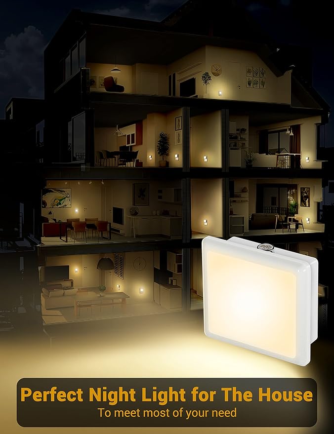 JandCase Night Lights Plug into Wall 2 Pack, Plug in Night Light with Dusk-to-Dawn Light Sensor, 3000K Soft White 0.3W, LED Nightlight for Bathroom, Adult, Hallway