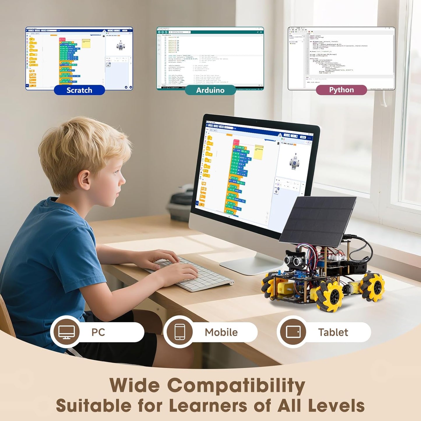 Robotics Kit for Kids Ages 8–12,ACEBOTT STEM Robot Car with Solar Powered,Compatible with Arduino & Scratch,STEM Toys for Boys Ages 8–12,App & Remote Control,Programmable ESP32,Gift for Boys and Girls