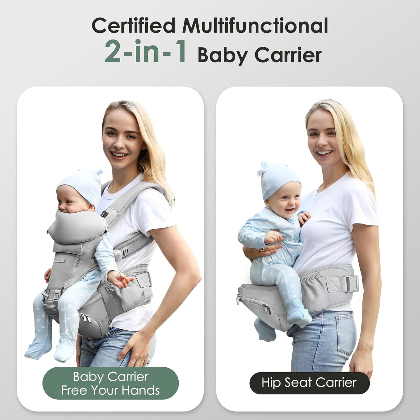 FRUITEAM Baby Carrier Newborn to Toddler- Safety - Certified 6 in 1 Hip Seat Carrier with Head & Lumbar Support, Adjustable & Removable Baby Holder for All Seasons, Great for Travel and Outdoor