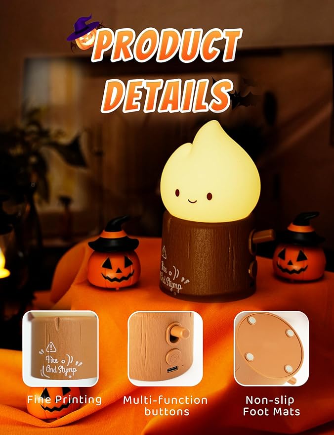 Flameless Candles Lamp, Cute Night Light,Torch Stump Light, LED Tea Lights Candles Rechargeable Night Light,Suitable for Kids lamp Bedroom,Outdoor,Camp, Gift, Christmas,Halloween