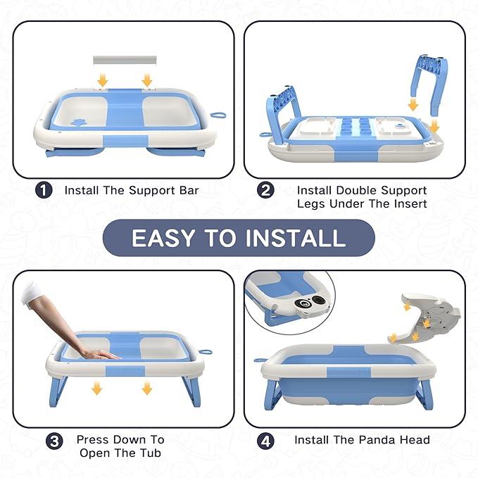 Collapsible Baby Bathtub for Newborn, Baby Bath Tub with Thermometer & Soft Floating Cushion & Drain Hole for Infant to Toddler, Portable Travel Bathtub with No-Slip Feet for 0-36 Months-Blue