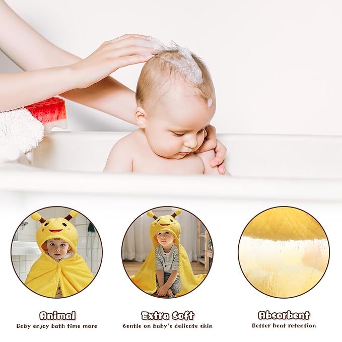 Hooded Towels for Kids,Toddler Bath Towel with Hood Age 0-5,2 Pcs Baby Bath Towels,Hooded Towels for Toddlers with 1-3 Large Size 50 * 32 Inch, Bath Towel for Kids,White&Yellow