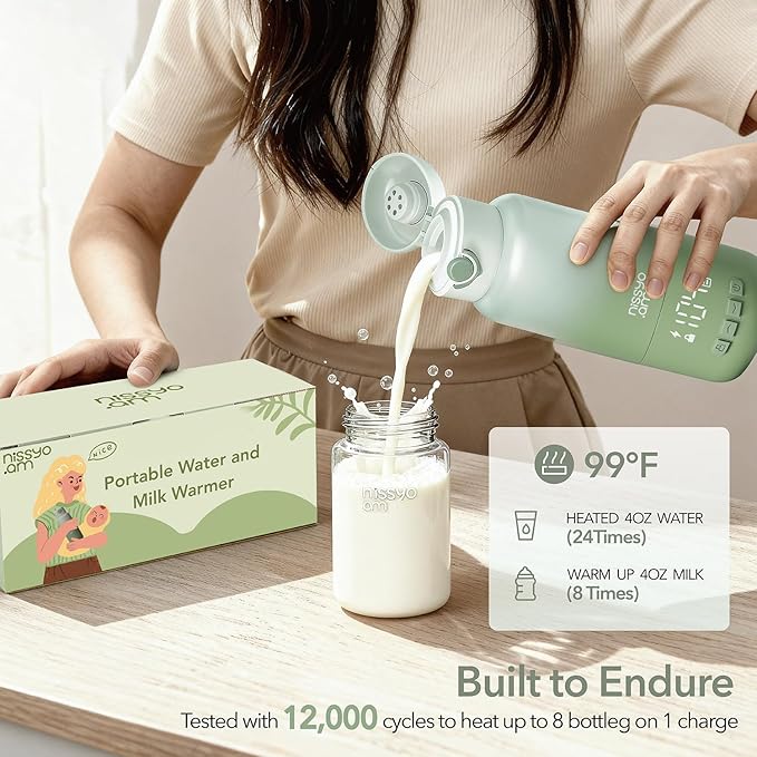 Portable Bottle Warmer for Travel, 17OZ Baby Bottle Warmer On The Go with 100W Fast Heating, Super Fast Charging (Full in 1.5H), Accurate Temp Control, Travel Portable Milk Warmer for BabyMilk