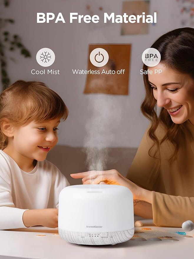 InnoGear 500ml Essential Oil Diffuser with Remote Control, Premium Ultrasonic Aromatherapy Diffusers Scent Humidifier Vaporizer Auto-Off Timer for Large Room Home, White