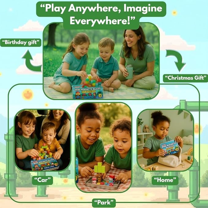 35PCS Pixel World Edition Mini Magnetic Blocks – Creative 3D Building Cubes, STEM Educational Travel Magnet Toy with Iron Box, Safe Learning Gift for Kids Ages 3–8, Boys & Girls