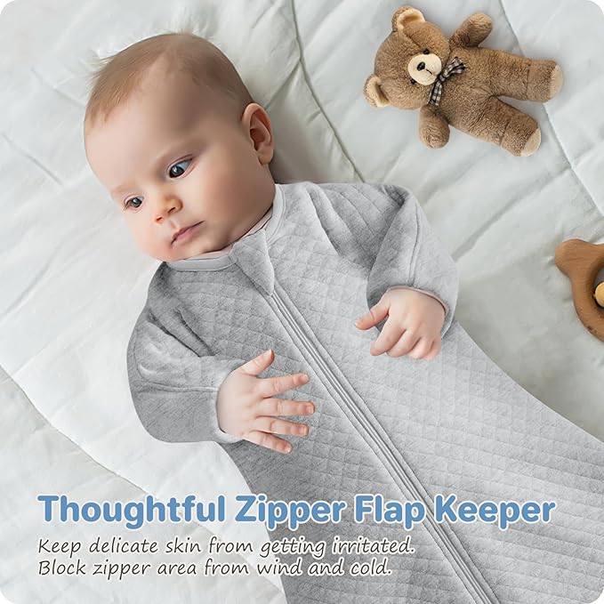 Cozy Baby Sleep Sack with Sleeves for Easy Transitioning Soft Cotton Warm 3-6 Months 1.5 Tog, Soft and Comfortable Wearable Blanket, 2-Way Zipper, Unisex Newborn Babies, Girls and Boys Sleeping Bag