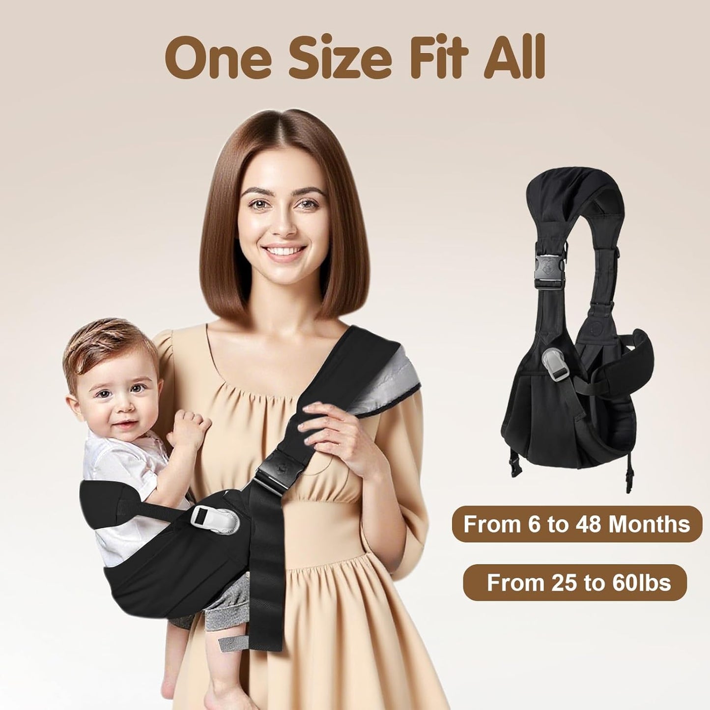 Baby Sling Carrier,Toddler Carrier, 2025 New Baby Sling with Waist Harness,Portable and Lightweight Sling,Non-Slip Hip Seat Carrying 25-60lbs(Grey)