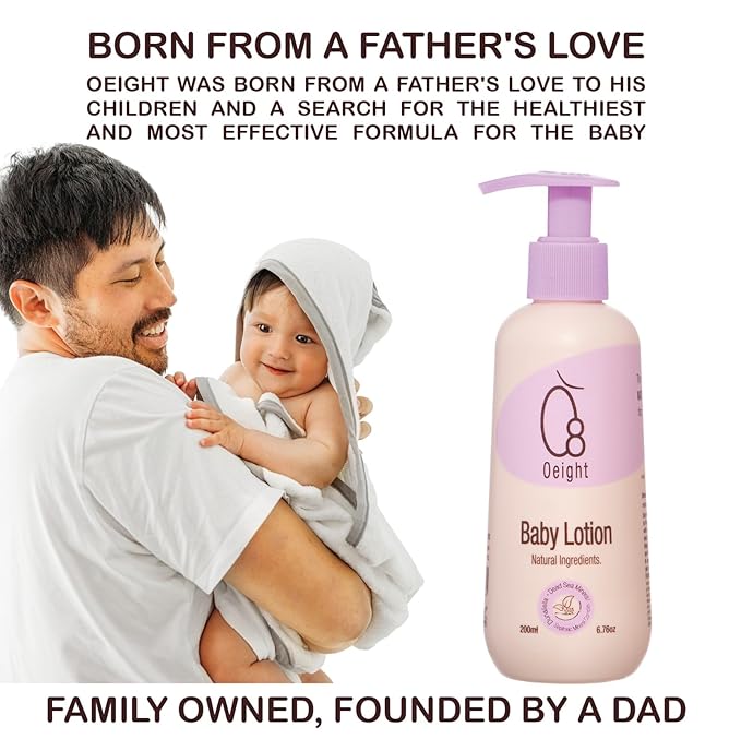 Oeight Baby Lotion is a natural body lotion for newborns and infants, ideal for sensitive skin. This gentle moisturizer soothes, softens, and nourishes, making it perfect for kidswith dry
