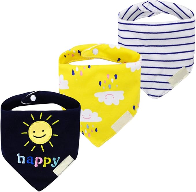 Baby Dribble Bib, Toddler Bandana Bib 3 Packs Super Absorbent Cotton Feeding Bibs