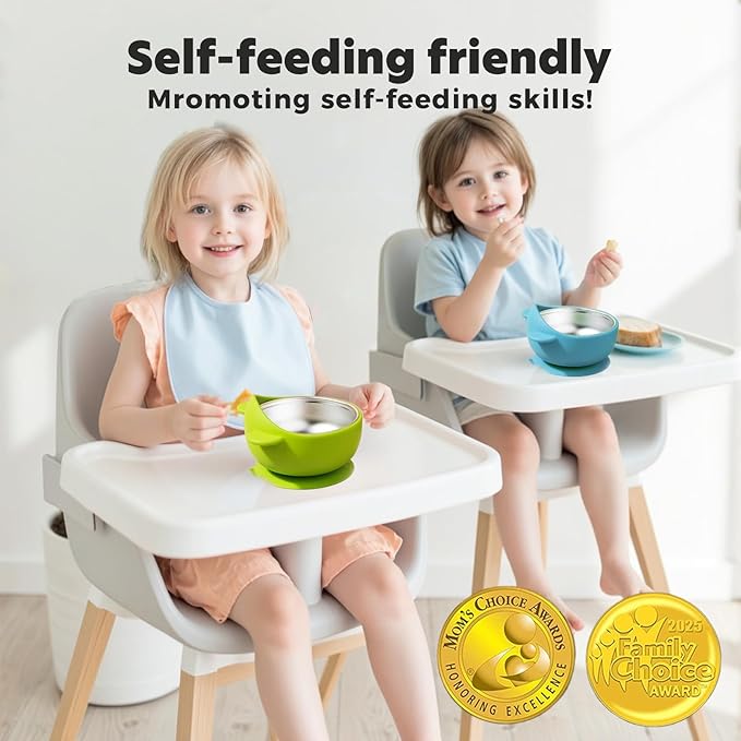 Stainless Steel Baby Bowls with Suction, 2-in-1 Toddler Feeding Set SUS304 Non-Toxic | Unbreakable & Anti-Scald | Super Strong Suction Base | Dishwasher Safe | Perfect Baby Gift - 3Pack Cu.Ft.