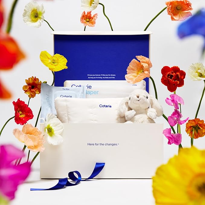 Coterie The Newborn Gift Set, Size Newborn Diapers (31 Count) & Size 1 (33 Count), 1 Travel Size Pack Baby Wipes (18 Count), Plant Based Materials, Hypoallergenic for Sensitive Skin, Baby Essentials