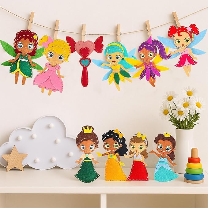 FYXGZZH Kids Beginner Sewing Kit – DIY Stuffed Craft Set with Pre-Cut Felt, Plastic Needle & Embroidery Thread, Educational Arts & Crafts for Boys & Girls Ages 6-12, Princess