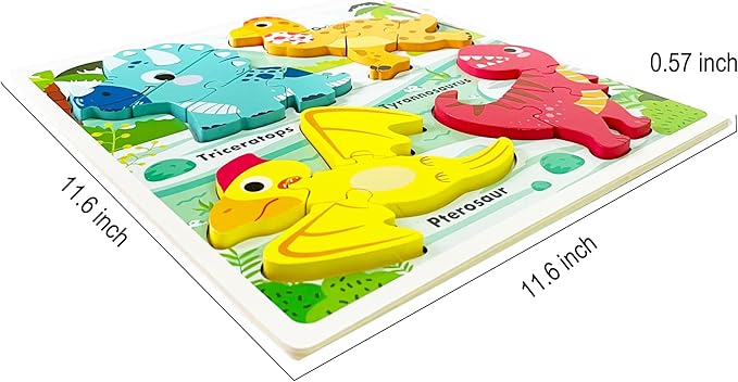 Wooden Jumbo Base Dinosaur Puzzle1-3, Dinosaurs Toys for 2 3 Years Old Boy Girls Kids,Toddler Toys Ages 2-4,Preschool Wood Dino Educational Gifts for Boys
