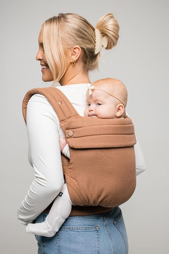 Mabē Monarch Ergonomic Baby Carrier – Premium Cotton Soft Structured Newborn to Toddler Carrier with Hip-Healthy Design, 3 Carry Positions (7-35lbs), Lightweight & Breathable, (Mocha)