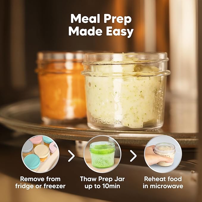 KeaBabies 12pk 4oz Glass Baby Food Containers with Lids - Leak-Proof, Microwavable Small Glass Jars, Baby Purees & Toddler Snack Storage Containers, BPA-Free, Dishwasher & Freezer Safe (Pastels)