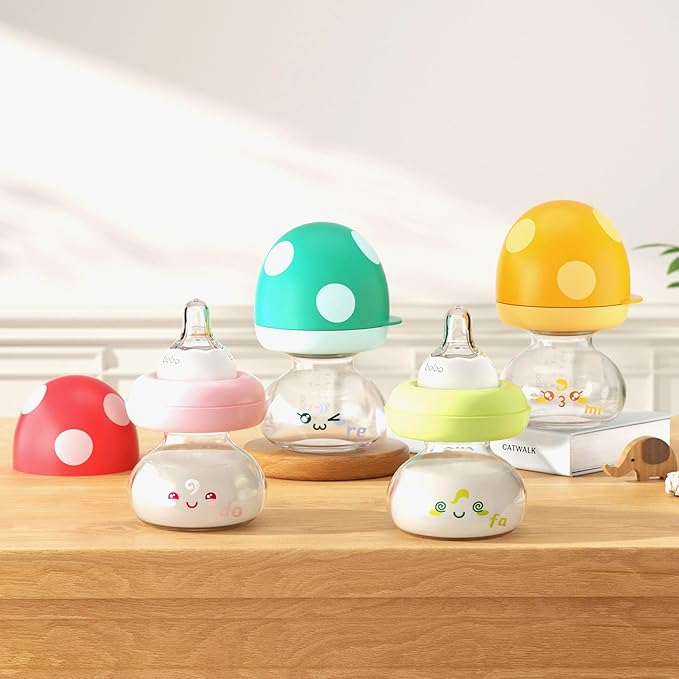 YOHKOH Newborn Glass Baby Bottles with Slow Flow Nipple for 0+ Months, Wide Neck Feeding Bottle, 2.7oz/80ml (Red, 2.7oz (Pack of 4))