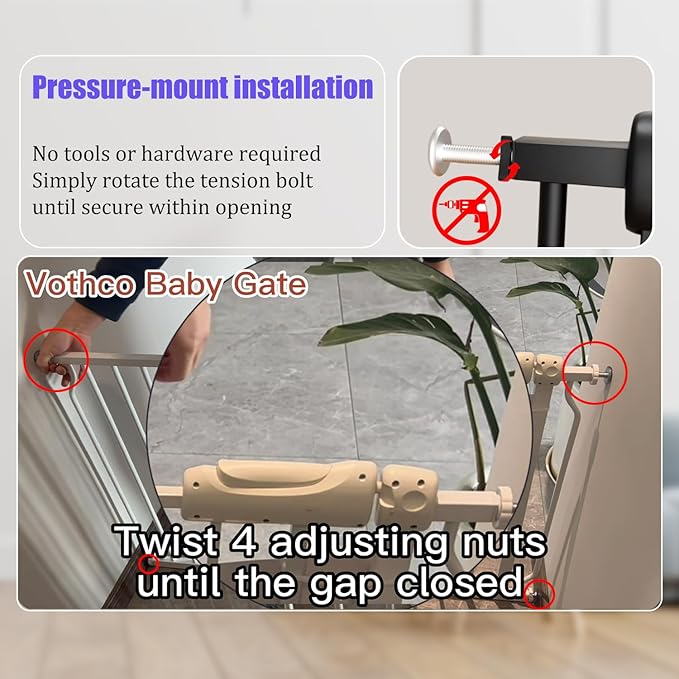 Extra Wide Baby Gate 85.8-90.5 Inch, Pressure Mounted No Drilling, for Stairs & Doorways, Metal Black Indoor Safety Gate for Kids and Dogs