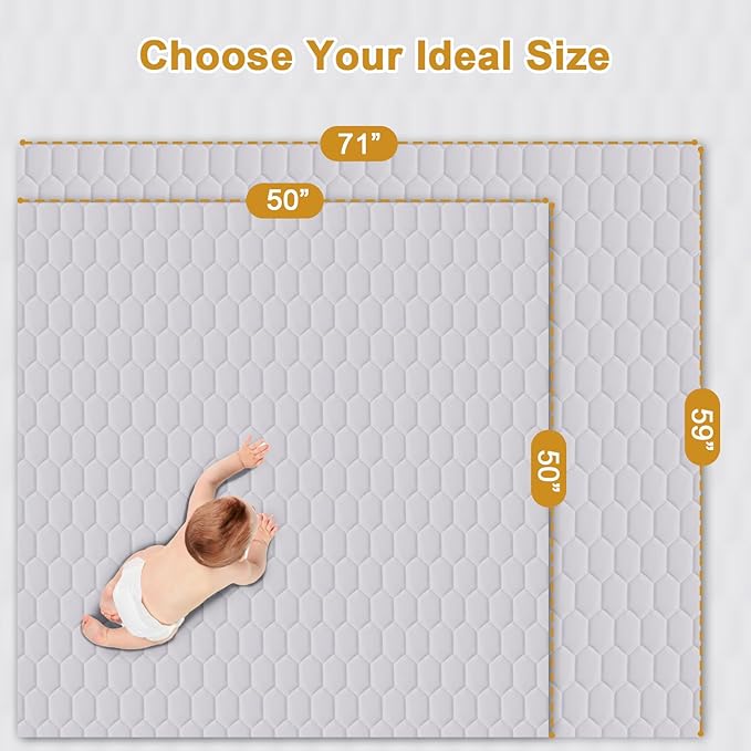 Premium Foam Baby Play Mat 50" x 50" with Removable Cover, Extra Thick Padding Playpen Mat, Non-Slip Floor Mat, Stylish & Easy to Clean for Crawling Baby, Infants & Toddlers, Grey