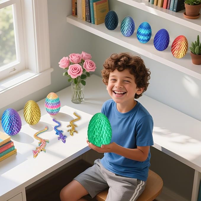 Small Dragon Eggs with Dragon Inside, 3D Printed Surprise Funny Gifts for Kids, Articulated Dragon Fidget Toys for Adults, Executive Desk Toys Office Room Décor (Sky Blue Ombre)