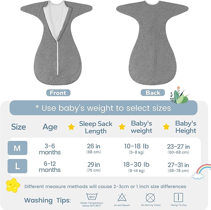 ZIGJOY Shark-Fin Transition Swaddle - 2.5 Tog Rayon Made from Bamboo Sleep Sack Transitional Swaddle Sack Baby Wearable Blanket, Grey, 6-12 Months