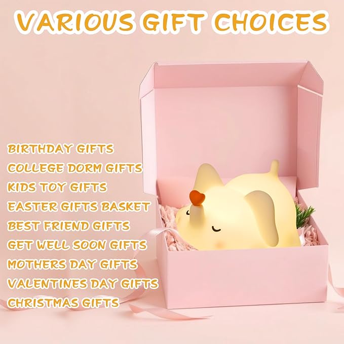 Elephant Night Light for Kids with Music - Squishy Silicone Nursery Lamp, Cute Animal Light 3-Level Dimmable & Rechargeable for Baby Bedroom