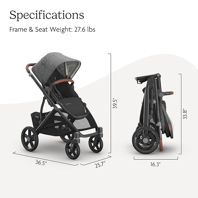 UPPAbaby Vista V3 Stroller - Full-Size Single-to-Double Stroller System - Toddler Seat, Bug Shield, Rain Shield, and Storage Bag Included - Greyson (Charcoal Mélange/Carbon Frame/Saddle Leather)