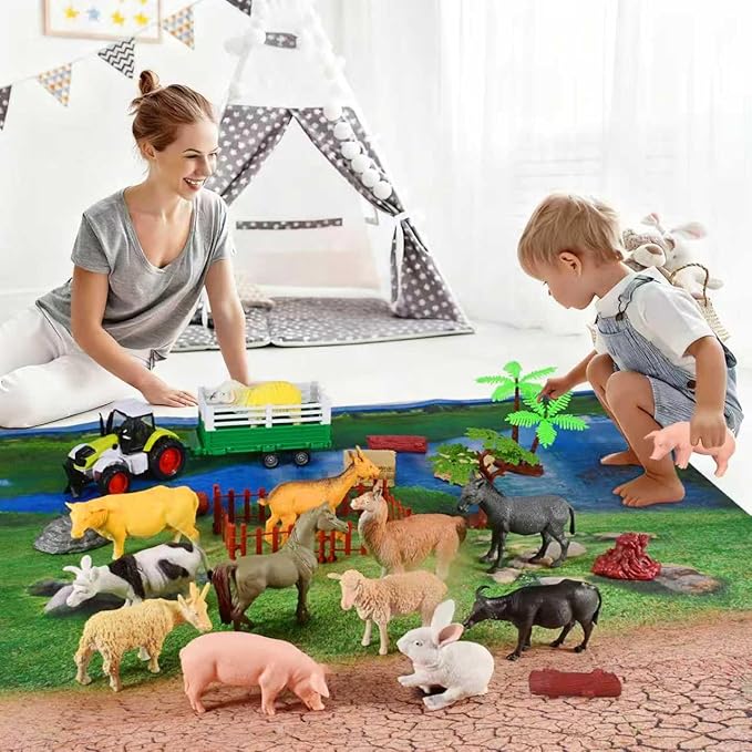 Farm Playset Farm Animal Figures with Tractor Toy for Kids 3-5 Learning Toys for Toddlers 3-8 Years Old Girl Boys Birthday Gift