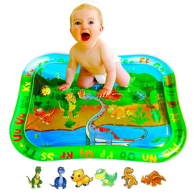 ZHUYNXIR Extra Big Dinosaur Baby Water mat, Tummy Baby Toys, Inflatable Play Mat Water Cushion Baby Toys, Fun Early Development Activity Play Center for Newborn (Green 39.5x31.5 in)