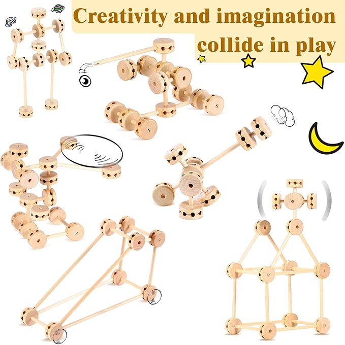 Zhanmai 2 Sets 120 Pieces Wooden Building Blocks Toys Kids Wooden Toys Educational Natural Wood Toys Learning Wooden Blocks Different Sized Toy Building Sets