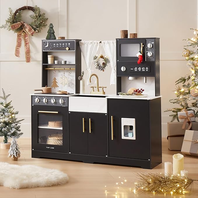 Tiny Land Play Kitchen for Kids, Wooden Play Kitchen Sets for Girls and Boys, New Modern Toddler Kitchen Toy Kitchen Designed in Trendy Home Style, Gift for Ages 3+