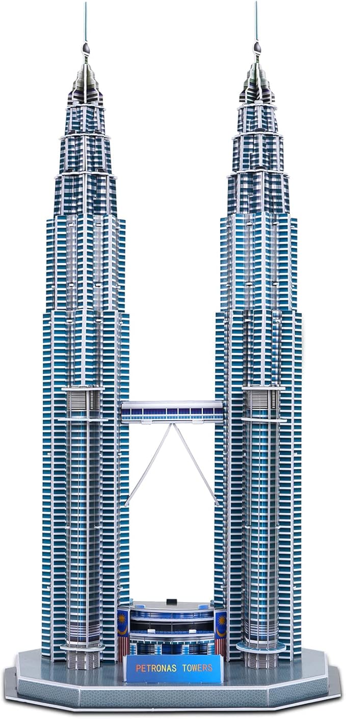 3D Puzzles for Adults & Kids, Petronas Twin Towers City Architecture Building Model Kit, 3-D Jigsaw Puzzles DIY STEM Desk Toys Christmas Birthday Gift for Hobbyist Teens Boys Girls 10-12-14, 130 PCS