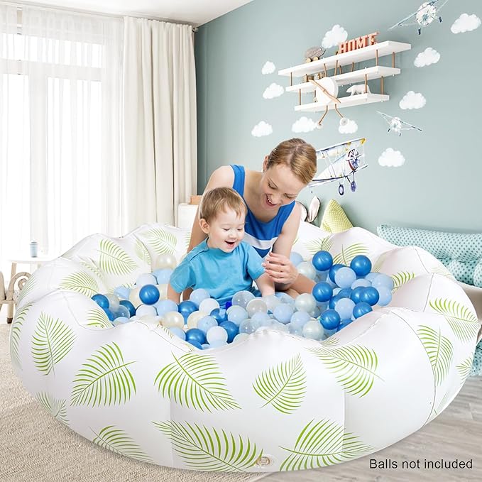 Inflatable Baby Pool, Portable Paddling Baby Swimming Pool for Toddlers Ages 0-3 Years Girls and Boys, Indoor& Outdoor, Garden and Backyard Summer Water Party, 35.4x9.8 in (Green Leaves)