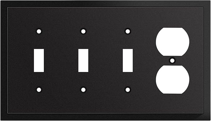Henne Bery Modern Edge Decorative Wall Plate Switch Plate Outlet Cover, Durable Solid Zinc Alloy (Triple Toggle/Single Duplex, Matte Black)