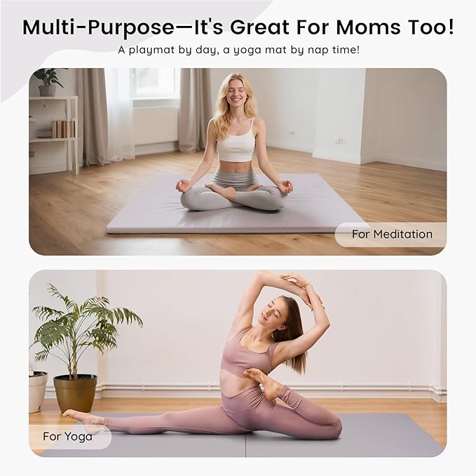 INNO STAGE Baby Play Mat 50x50 Inches, 1-Inch Thick Foam Play Mat for Babies & Kids – Extra Soft & Durable Padded Baby Mat for Floor, Non-Slip Crawling Mat for Playpen, Tummy Time, Yoga & Playroom