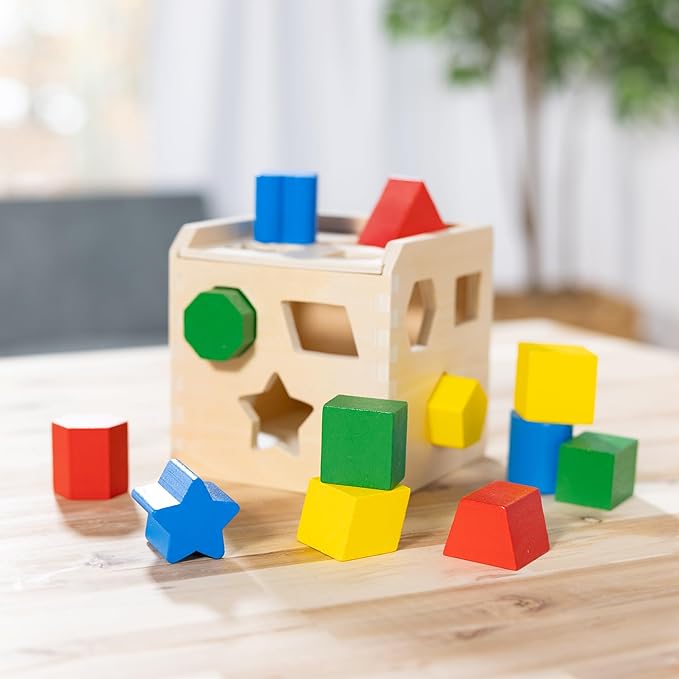 Melissa & Doug Shape Sorting Cube - Classic Wooden Toy With 12 Shapes