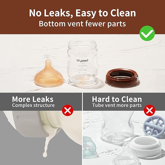 Thyseed Glass Natural Anti-Colic Baby Bottles | Newborn Breast Like Nursing Bottle for Breastfed Babies with Nipple(0-1 Months), 5oz, 2 Pack