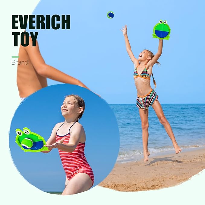 EVERICH Upgraded Toss and Catch Ball Game Set - Indoor and Outdoor Games for Kids 3-12, Beach Sand Pool Water Toy Includes 2 Paddles 2 Sticky Balls, Great Birthday Easter Gifts for Boys Girls