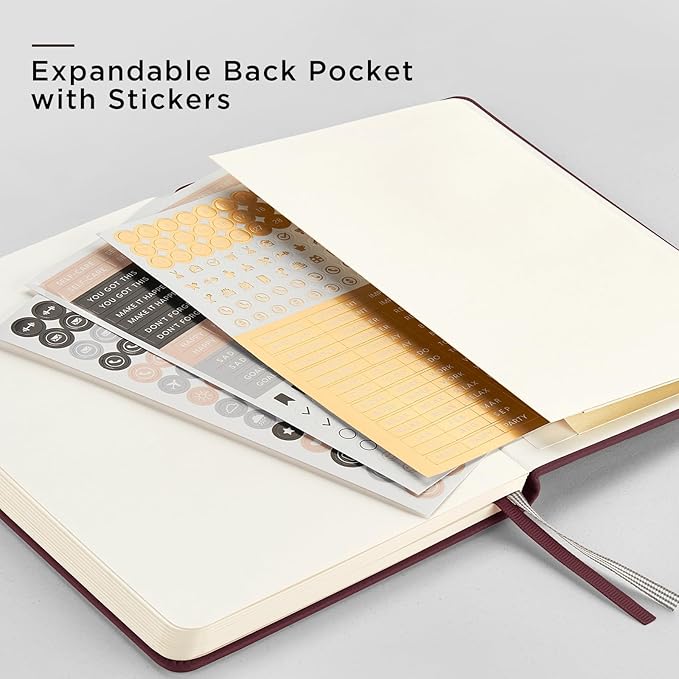 &And Per Se Dotted Journal Notebook, A5 Hardcover Leather Bullet Dotted Journal, 160 Pages 100 gsm Thick Paper,3 Sheets of Stickers Included - 5.7'' x 8''(Dark Red)