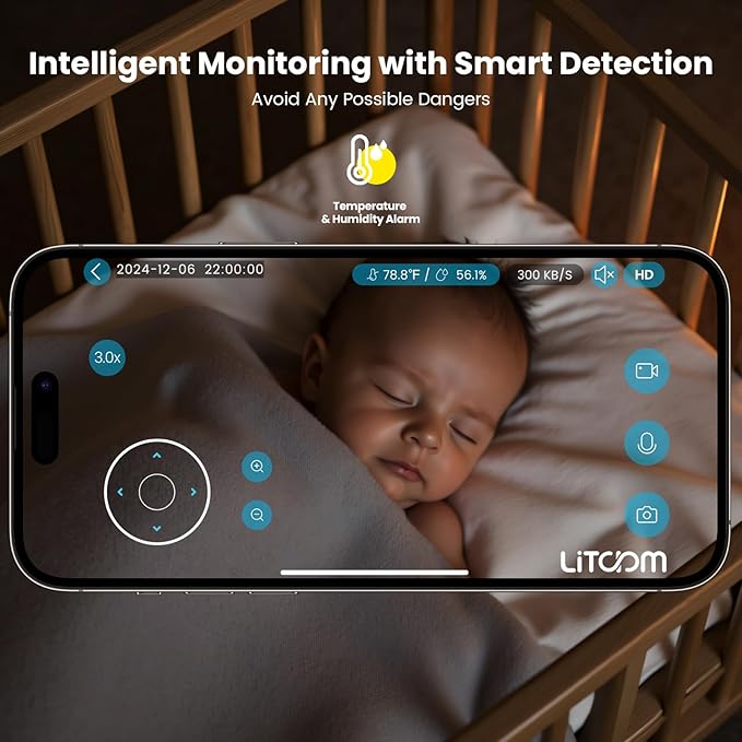 litokam 2K 4MP Security Camera Indoor, 5G/2.4G WiFi Baby Monitor with Camera and Audio, Pet Cam, Cry/Motion Detection, Night Vision, 2-Way Talk, Temp/Humidity Sensor(Can't Connect to Monitor)