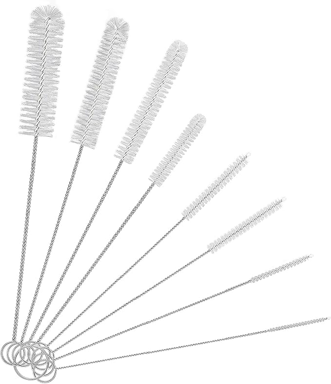 8 Pack Straw Brush Cleaner with Different Diameters (3mm-30mm) - 12" Long Nylon Brush for Water Bottles, Baby Bottles, Sippy Cups & Tumblers | Reusable Tube Cleaner for Straws and Narrow Pipes