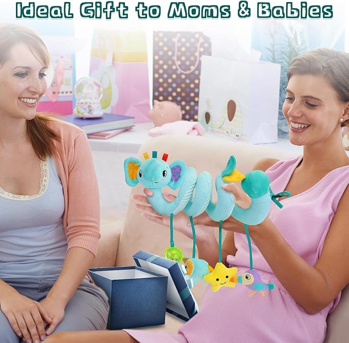 FPVERA Spiral Car Seat Activity Toy, Stroller Arch Baby Crib Hanging Toy with Rattle, Squeaky, Ringing Bell for Bassinet, Stroller, Crib for Infant Newborn Boy Girl Ages 0-12 Months