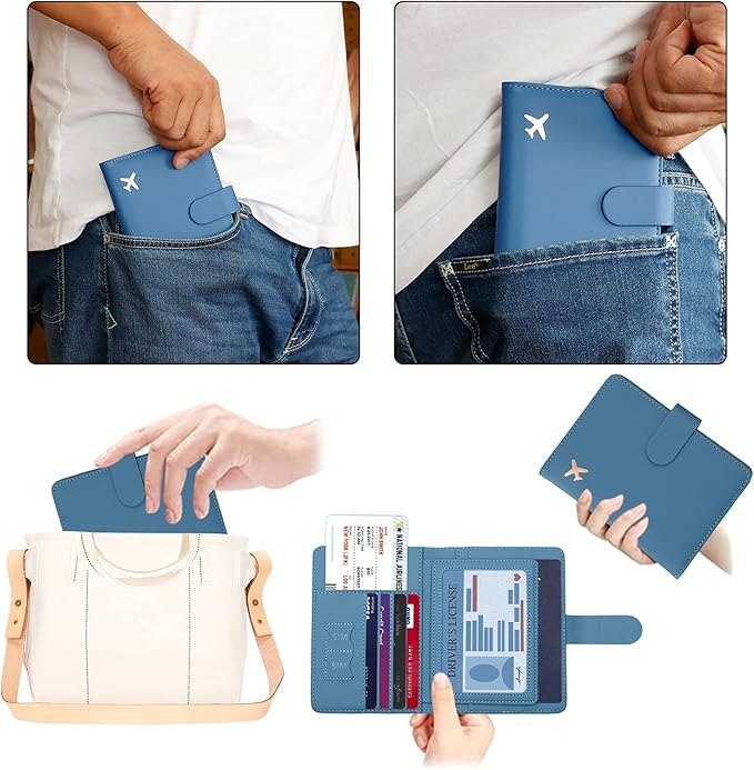 Melsbrinna Rfid Passport Holder for Travel women/Men, Cute Passport Wallet Rfid Blocking Card Slots, Rfid Passport Cover/CaseTravel Wallet, Passport Book Holder (1, Blue)