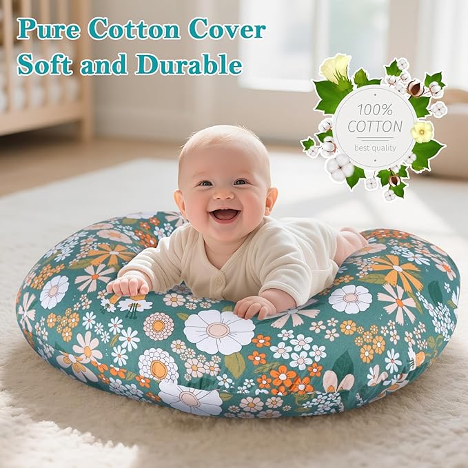 Nursing Pillow, Breastfeeding Pillow with Removable Cotton Cover, Baby Feeding Pillow for Mom Easier Breast Feeding and Bottle Feeding, Breastfeeding Support Cushion for Newborn (Flower Green)