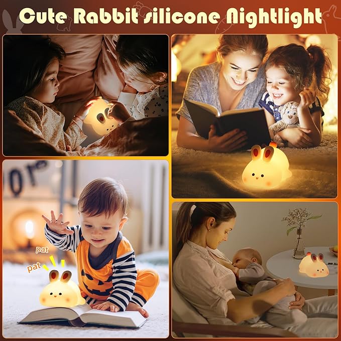 YISUN Bunny Night Light, Cute Silicone Nightlight for Baby Toddler, Rechargeable LED Nursery Lamp with Timer, 3 Level Dimmable Soft Squishy Night Lamp Gift for Bedroom Kids Room Decor