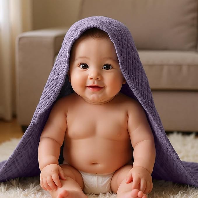 Peryiter 6 Pcs Muslin Hooded Baby Towels, 32"x 32" Cotton Newborn Bath Towel Muslin Infant Baby Blankets Absorbent Unisex Newborn Registry Gift Essentials for Girls Boys (Brown Series)