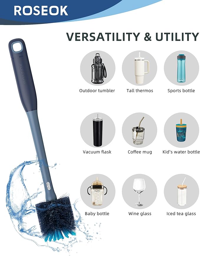 2in1 Bottle Scrubbing Brush with Straw Brush has Long and Comfortable Handle, Cleaning Glass, Sports Bottle, Coffee Mug,1 Pack, Grayish Blue