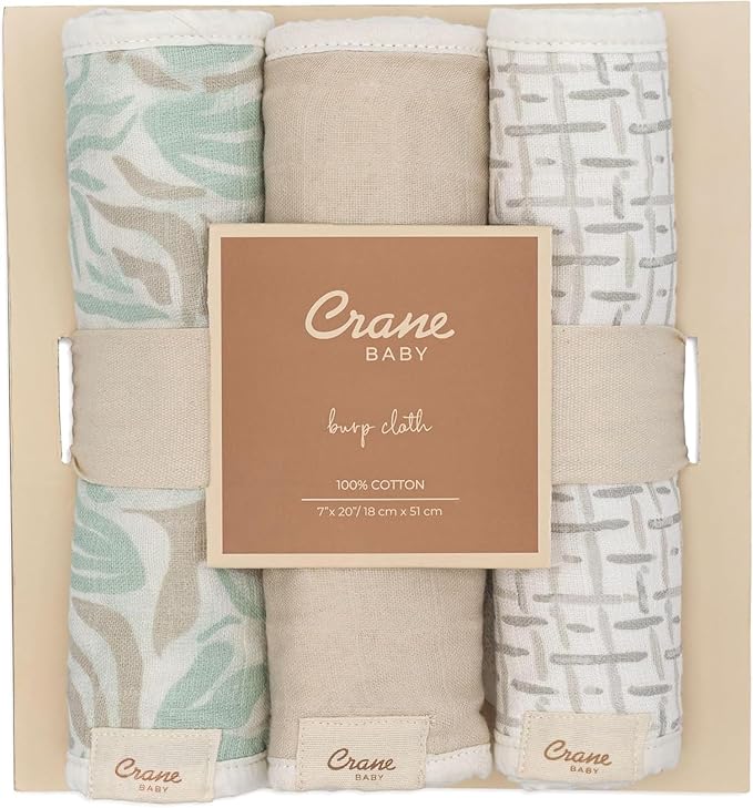 Crane Baby Muslin Baby Burp Cloths, Lightweight Absorbent Burp Cloth, Beach Life Starfish, Set of 3, 7” x 20”, Newborn Baby Essentials, Burp Cloths Baby Boy, Burp Cloths Baby Girl, Newborn Essentials