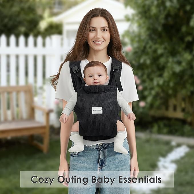 Baby Carrier Newborn to Toddler, Easy Adjustable Toddler Carrier for 7-30lbs, Baby Holder Wrap Carrier, Breathable Mesh Fabric Infant Kangaroo Hip Carriers with Lumbar Support, Black